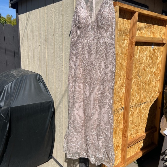 Elegant Silver Sequin Gown - Picture 2 of 6